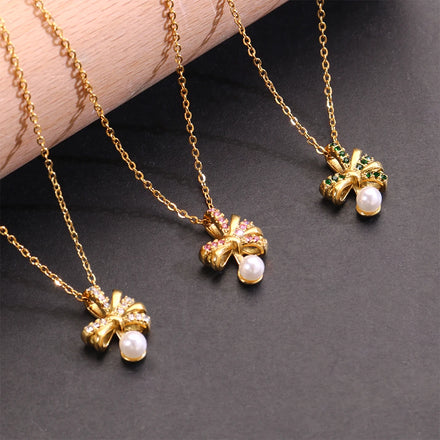 Bijoux Customized Stainless Steel Waterdrop Pendant Necklace for Women Gold Plated Chain Butterfly Knot Zircon Classic Wedding