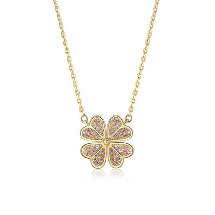 Milskye Faith Romantic Jewelry 18k Gold Plated 925 Silver Pave Crystal Clover Charm Necklace