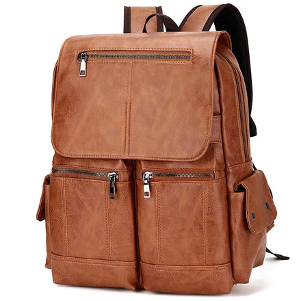2026 Odm Fashion Pu Leather Men Casual Korean Retro Travel Laptop Backpack