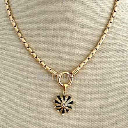 NM42771 Gold Snake Necklace Enamel Heart Pendant CZ Gold Pendant Gold Spring Lock Clasp Statement Necklace