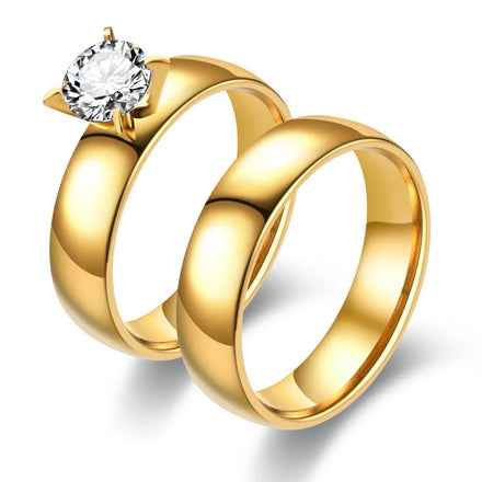 High Polished 18k Gold Silver Plated Titanium Steel Engagement Wedding Band Rings Stainless Steel Ring for Women Couples Set