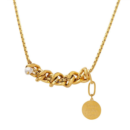 Light Luxury Vintage Stainless Steel 18K Gold Plated Knotted Chain Freshwater Pearl Pendant Necklace for Women Daily Party Wear