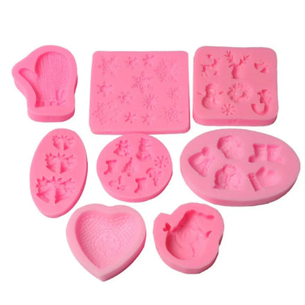 Hot Sale 8PCS Christmas Snowflake Gloves Santa Claus Deer Silicone Cake Mold Chocolate Decorative Tipping Tools