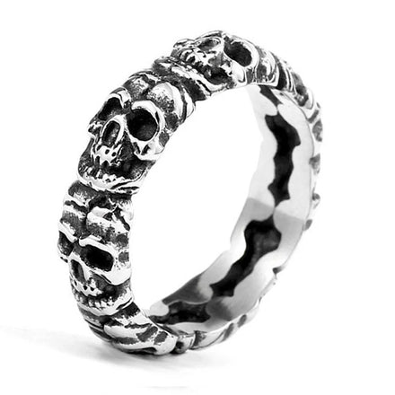 OAHLAN Wholesale Punk Fashion Jewelry Vintage Silver/Black/Gold/Blue Skull Stainless Steel Inlay Gold Plated Rings for Men