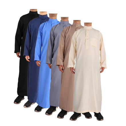 52-62 Muslim Men Long Sleeve Thobe Islamic Clothing Saudi Arab Mens Kaftan Thobe Plus Size Mens Kaftans