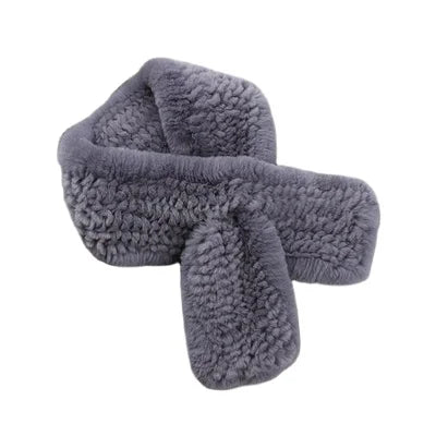 MWFur Fashion Fur Collar Scarf Hand Knitted Women Rex Rabbit Fur Scarf Double-Sided Fur Short Girls