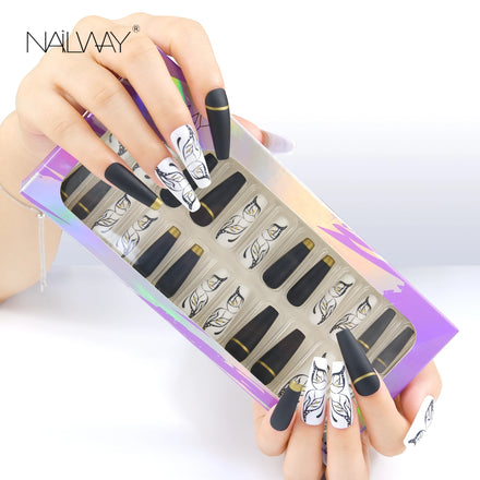 Custom Factory 24 Pcs Full Cover Reusable Fake Nails Luxury False Press on Nails Long Coffin Finger