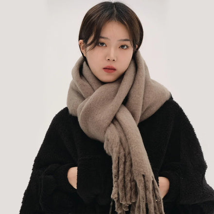 Winter Women's Solid Color Thickened Cashmere Imitations Tassel Scarf Lengthened Warm Scarf Atmosphere Shawl