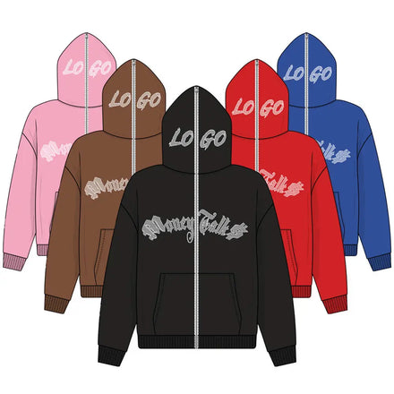 Y2K Men's Pullover Autumn Full Face Zip Hoodie with Custom Logo Terry Fabric Breathable & Eco-Friendly Hip Hop Sweatshirt
