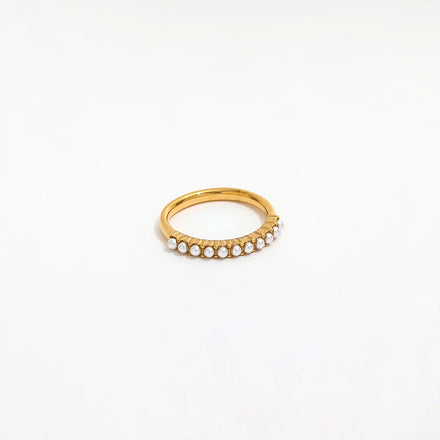 Fenny 18K Gold Plated High End Waterproof&Tarnish Free Elegant Row Pearl Pave Stainless Steel Finger Ring Wholesale Jewelry