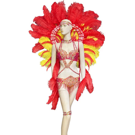 Brazilian Samba Beaded Belly Dance Carnival Costume Set with Feathers for Mardigras Jouvert Parade Performance EDC Rave