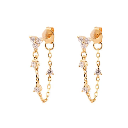 Milskye Exquisite Sparkling Jewelry Gold Plated 18k Silver 925 Small Zircon Tassel Drop Earrings