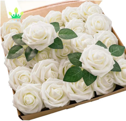 Artificial Flower Simulation Ivory Foam False Rose With Stem Wedding Bouquet White Bride Shower Center Decoration Party Table De