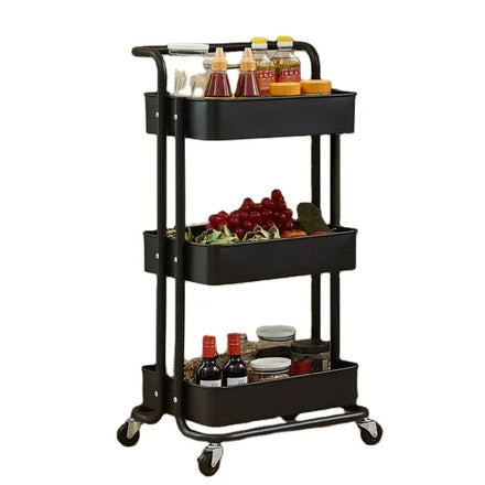 3 Tier Rolling Utility Cart with Handles and Peg Board Baskets Locking Wheels Storage Trolley Storage Shelves Foldable 50 Set