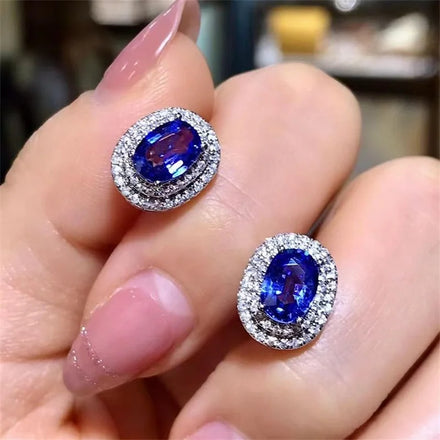 CAOSHI Oval Cut Fashion Brass Jewelry Earrings for Women Silver Color Bling Blue Crystal Micro Pave Cubic Zirconia Stud Earrings