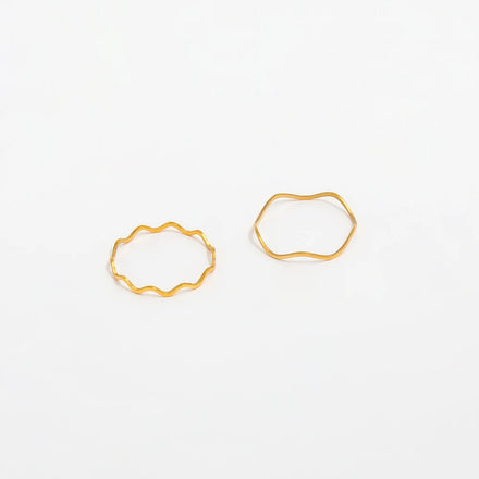 Fenny Fashion18K Gold Plated Dainty Fine Linellae Waved Stainless Steel Ring Trend for Couple Wholesale Jewelry