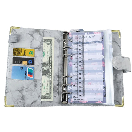 Custom Luxury A6 Marble Leather Money Savings Budget Binders Planner Journal Notebook with Magnetic Buckle Budget