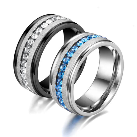 Hot Sale Male & Female Wedding Ring Titanium 8mm Gold Plated Prong Set Round Brilliant Cut Zircon Silver Black Ring for Couples
