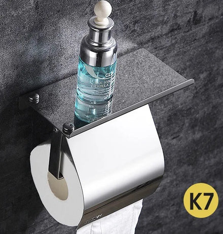 Modern Wall Mounted 304 Stainless Steel Durable Toilet Paper Holder with Storage Rack and Silver Top for Bathroom