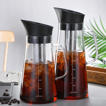 Cold Brewer Coffee Maker Handmade Mouth Blown Glass Ice Tea Maker with Removable Filter 1000ml/1500ml Eco-Friendly