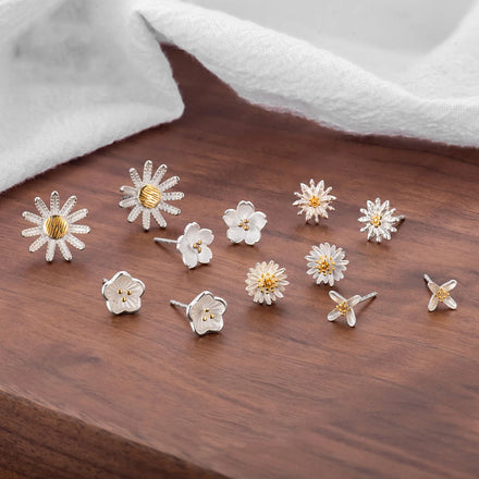 925 Sterling Silver Fashion Beautiful Sweet Mini Flower Cherry Earring Daisy Sunflower Earring for Women