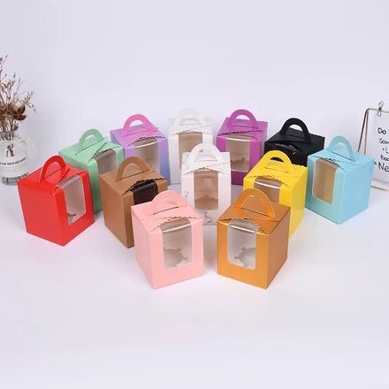 Custom Printed Eco Friendly One Cupcake Take Away Muffin Box With Window and Handle
