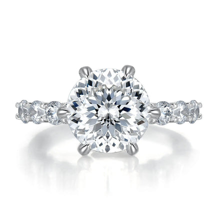 Moissanite Ring Silver VVS Handset White Moissanite Portuguese Cut Round 3ct Moissanite Engagement Ring