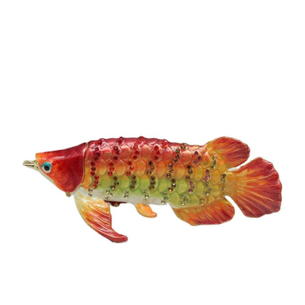 SHINNYGIFTS Metal Crafts FengShui Home Decoration Enamel Pewter Golden Arowana New Year Gifts