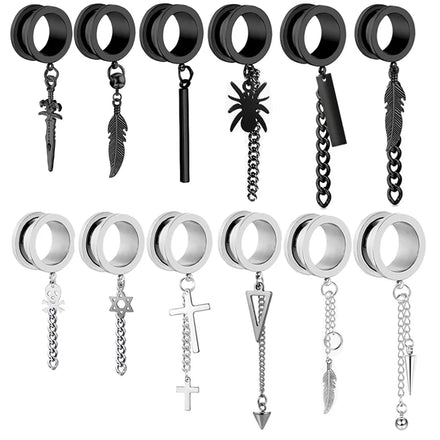 Mix Size Hollow Ear Plugs Tunnels 6-20mm Many Style Choose Dangle Ear Tunnels and Plugs 00g Gauges for Women Men Body Piercing w