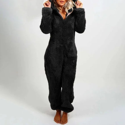 Winter Warm Pyjamas Women Fluffy Fleece Jumpsuits Sleepwear Overall Hood Sets Pajamas for Women Adult