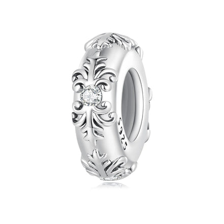925 Sterling Silver Vintage Pattern Silicone Spacer Bead Charm Fit Bracelet DIY Woman Fashion Jewelry Accessories SCC2396