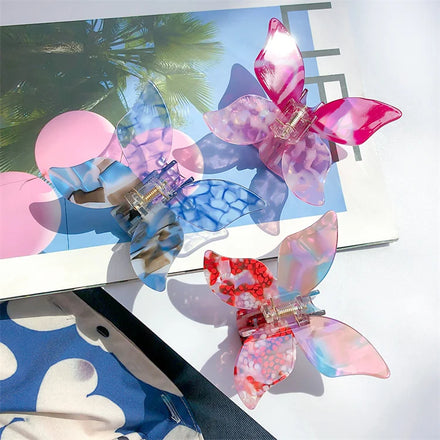 New Arrival Elegant Women Hair Accessories Two Tone Colorful Acetate Jaw Hair Clips High Quality butterfly Shark Clips