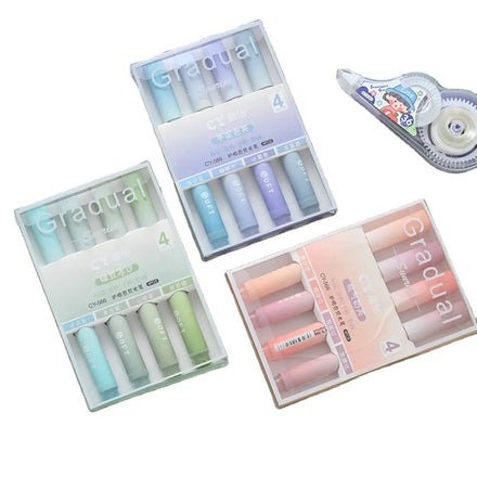 Color Gradual Change Highlighter Set Creative Oblique Head Eye Protection Mark Graffiti Drawing Scribing Drawing Pen 4 Colors