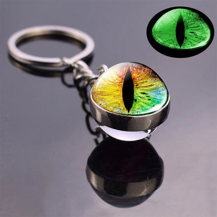 Funny Luminuos Dragon Eyes Glass Ball Pendant Evil Eye Metal Jewelry Glow at Night Keychain