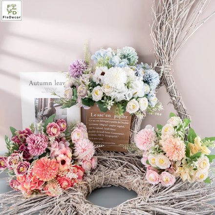 New Arrival Wholesale Artificial Tea Rose Peony Bridal Bouquet Dandelion Flower Bundles Silk for Home Wedding Decoration