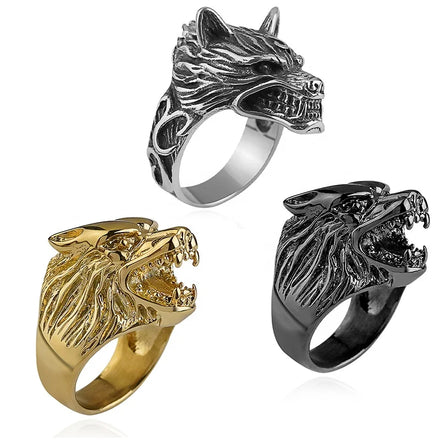 Wolf Men Design Stainless Steel Hip Hop Ring Bezel Setting Inlay Biker Viking Accessories Jewelry Acero Inoxidable Anillos