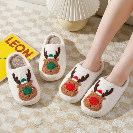 Winter Women Ladies Girls Christmas Deer Fleece Fluffy Plush Animal Home Indoor Warm Slipper