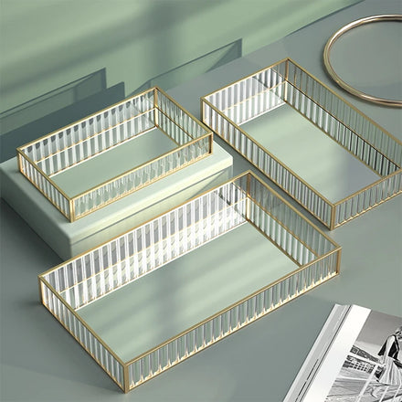 Home Decor Display Nordic Modern Mirror Tray Perfume Vanity Makeup Jewelry Metal Glass Storage Serving Tray