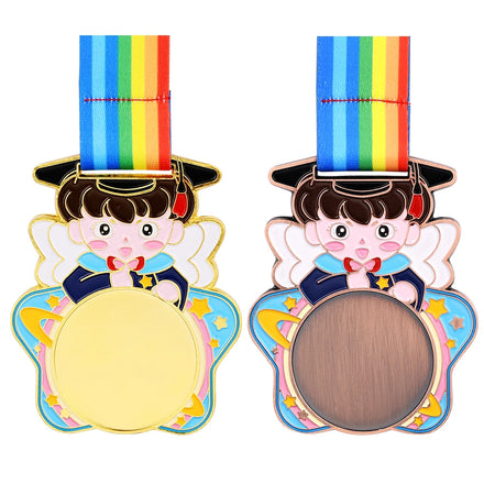 Manufacture No Minimum Wholesale Price Cute Angel Children's Medal Kid Gold Medals Winner Reward Encourage Badge With Ribbon