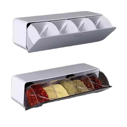 Wall-mounted Combined Storage Seasoning 4-Grids Jar Kitchen Spice Box Top Sale