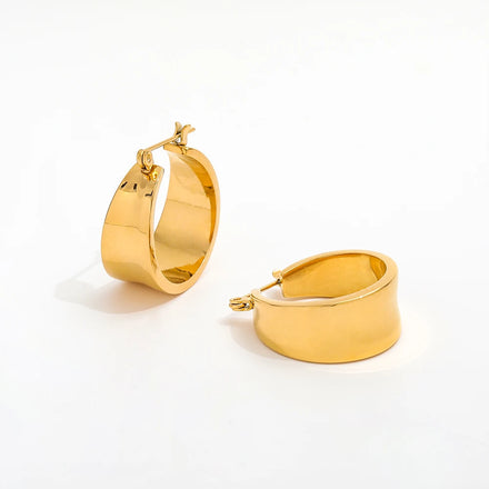 Fenny Fashion 18K Gold-plated Simple Chunky Smooth Shiny Hoop Trend Earring Wholesale Stainless Steel Ladies Jewelry