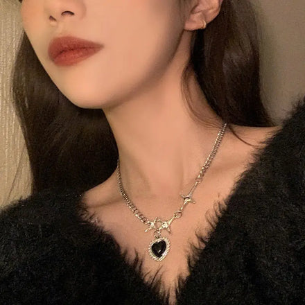 Fashion Jewelry Necklace Rapper Hip Hop Star Chain Necklace Heart Pendant OT Buckle Necklace for Party Nightclub
