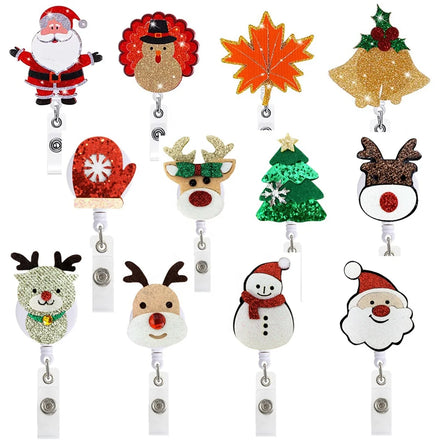 Nursing Accessories Christmas Tree Elk Snowman Retractable Holiday Badge Reel for Nurse Gift