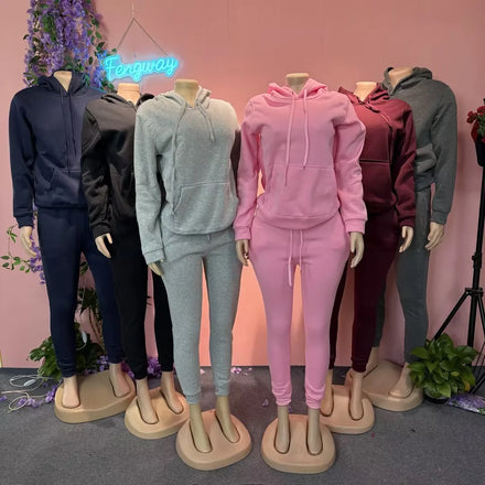 Custom Plain Casual Autumn Winter Woven Unisex Oversized Hoodie Set Jogging Suits for Adults