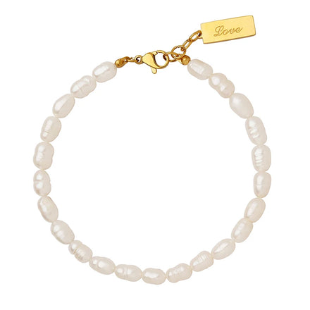 Hot Selling square Engraved Pearl Popular Bracelet Hip Hop Stainless Steel Bracelet for Women