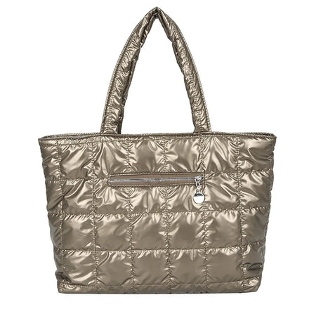 2024 New Space Cotton Quilted Puffer Bag Large Capacity Zipper Shoulder Bags Women Casual Puffer Tote Handbags