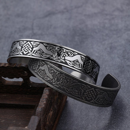Stainless Steel Adjustable Nordic Wristband Viking Totem Bangle Norse Scandinavian Viking Animal Wolf Bear Open Cuff Bracelet