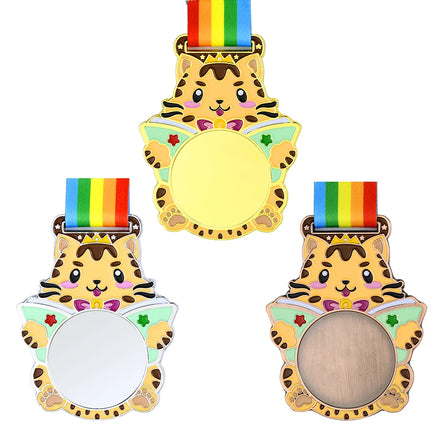 Unique Design Custom Logo Cartoon Cat Style Children's Medal Gold Silver Bronze Kid Party Sport Game Prize Awards Medal