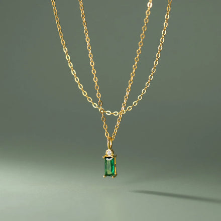 Fashion 925 Silver Necklaces Rectangular Green White Zircon Gold Plated Necklace for Women Christmas Gifts