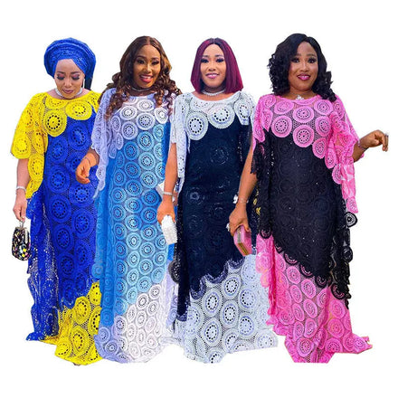 2023 Supply African Women's Large Embroidered Lace Loose Sleeve Kaftan African Lace Dresses Women Party